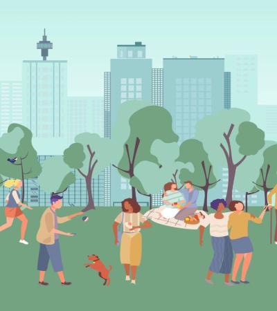Illustration of people in a city park