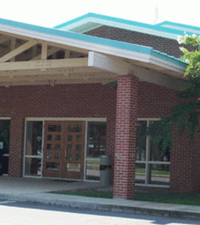 A view of the main entrance of the Star City Branch Library