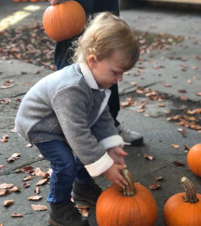 Child picking out a pumpkin