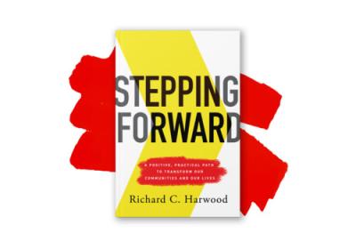 Rich Harwood's book cover, "Stepping Forward"