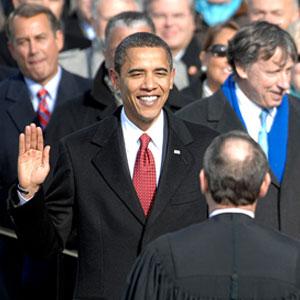 Barack Obama is sworn in as the 44th president of the United States by Chief Justice of the United States John G. Roberts, Jr. in Washington, D.C., January 20, 2009.