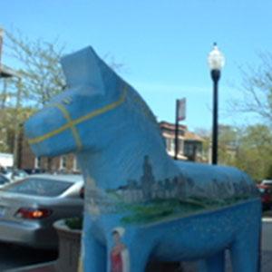 Image of a Dala horse statue in the Andersonville neighborhood of Chicago, taken by a Central Elementary School student as part of “A Day in the Neighborhood”.