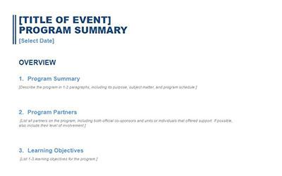 Screengrab of executive summary form