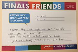 Finals friends card with encouragement for current students