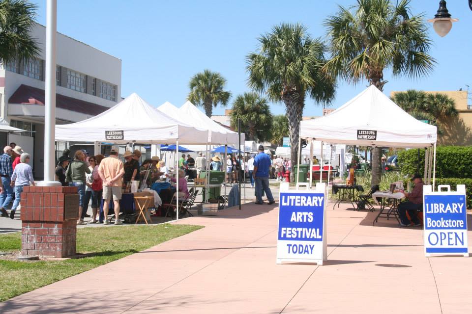 Tents and patrons at the Literary Arts Festival