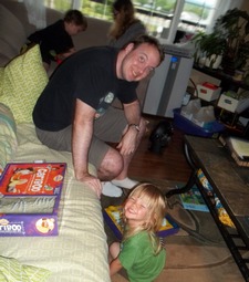 Playing board games.  Photo by author.