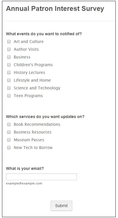Screenshot of an annual patron interest survey