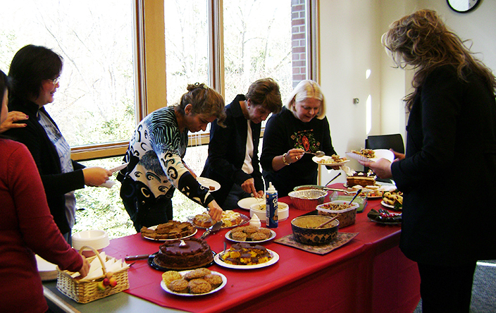 For U.S. holidays, members bring in traditional dishes and discuss their cultural significance.
