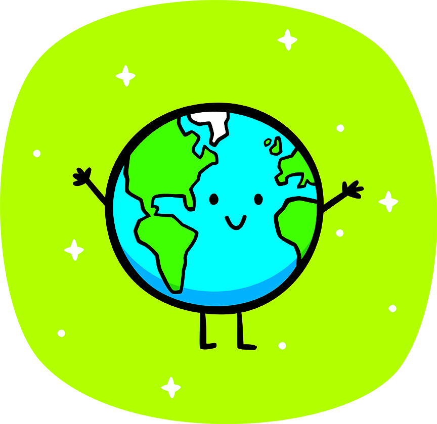 green cartoon globe smiling