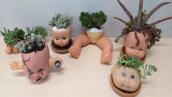 Creepy Baby Doll Head Planter