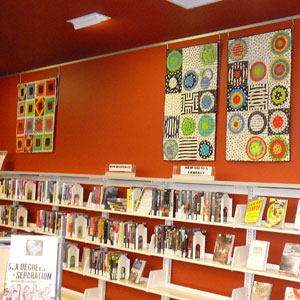 Fabric art by Joan Zieger at Madison (Wisc.) Public Library’s Sequoya Branch.