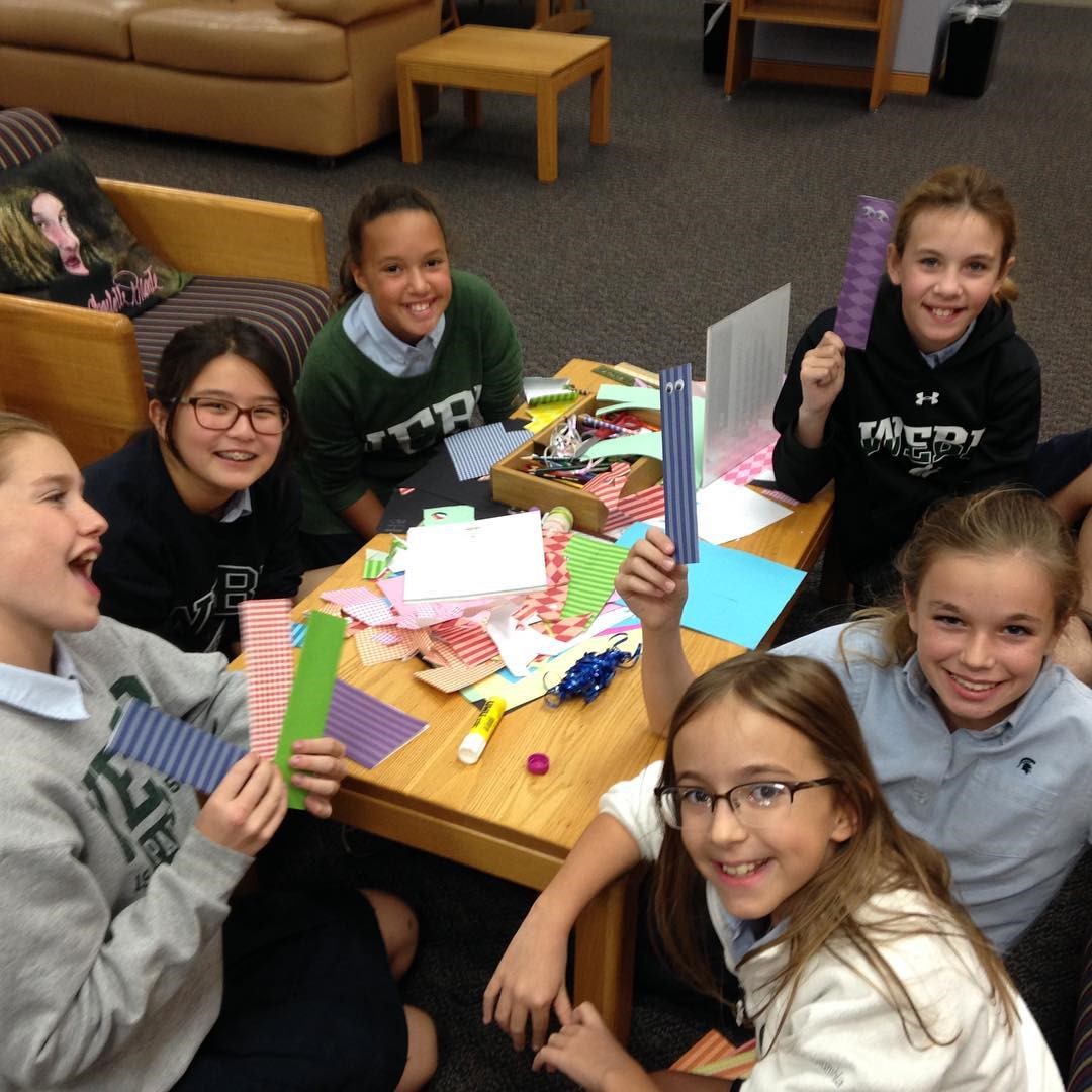 Group of girls making bookmarks