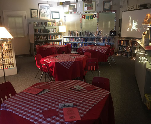 Image of library set-up to look like a cafe