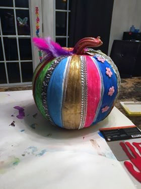 Brightly painted pumpkin