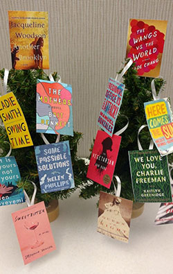 Book covers printed out and used as decoration