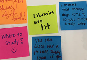 A close-up of the Post-it notes containing program feedback
