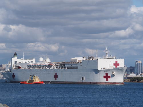 Hospital ship in a harbor
