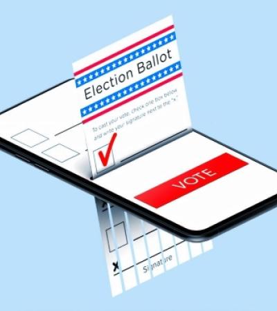 Illustration of an election ballot coming out of a cell phone