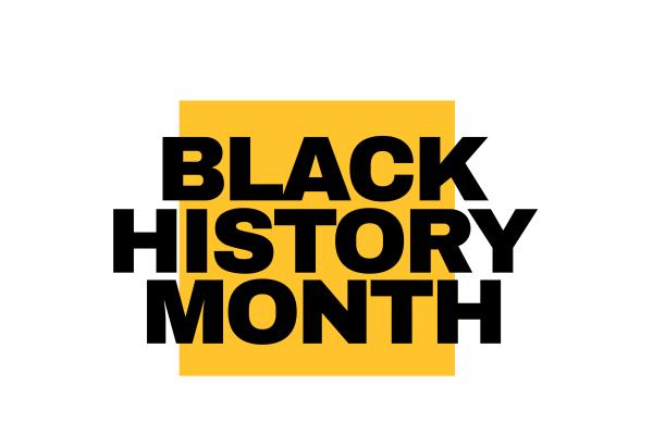 Black text on yellow square reads "Black History Month"