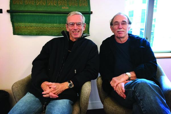 Ashley Wright, left, and Lewis Maltby discussed their very different experiences during the Vietnam War at a Princeton Public Library program.