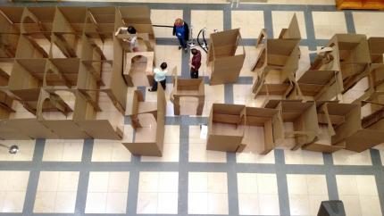 DPL staff putting the maze together. Photo credit: Kahla Gubanich The maze being constructed by staff