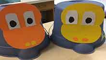 Hungry Hungry Hippos Buckets decorated as hippos