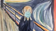 Quaranzine Edvard Munch's "The Scream" wearing a face mask.