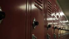 A row of red lockers 