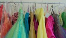 Formal dresses on a dress rack