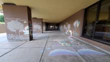 Photo of outdoor escape room, chalk drawing