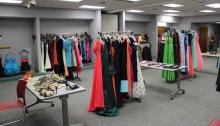 Room of dresses on racks