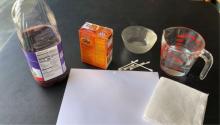 Photo of ingredients used for a science project. 