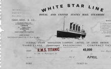 Scanned image of a real ticket for the Titanic
