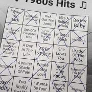 1960s Hits completed bingo card
