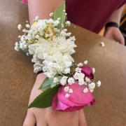 Completed corsage on wrist