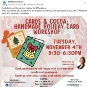 Screenshot of a Facebook post advertising Cards & Cocoa Handmade Holiday Card Workshop