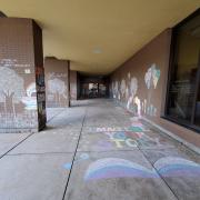 Photo of outdoor escape room, chalk drawings