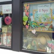Photo of the "I Spy" windows at Princeton Public Library