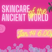 Promotional flyer. Text reads: Skincare of the Ancient World.