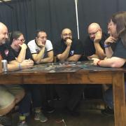 Group gathered around a game 