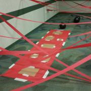 Obstacle course made from crepe paper