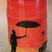 Orange Barrel w/ Black Stencils: EVPL and Youth Care Center, 2015 (coordinated by Michael Cherry and Charles Sutton, Library Experience Manager) 