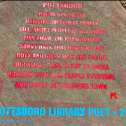 Photograph of a poem painted on the sidewalk. Pottsboro Library Poet - 2023.