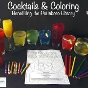 Cocktails & Coloring promo with crayons and cocktail drinks