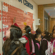 Kids at Crawford Hills Elementary check the scoreboard