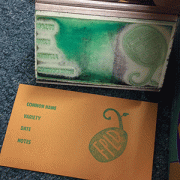 Seed Swap custom stamp on coin envelope 