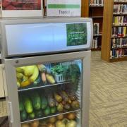 Photograph of refrigerator full of vegetables in the library.