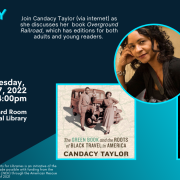 Promotional graphic for Candacy Taylor's talk at the library.