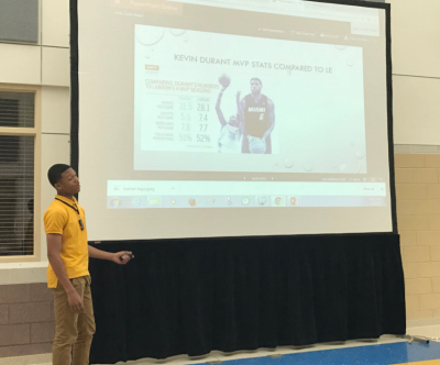 Student in front of his Ted-Ed presentation