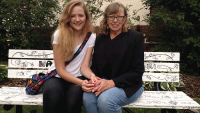 Brenna Johnston (left) and her grandmother Teresa Sumnicht are two local artists who helped create benches for Columbus (Wis.) Public Library’s pilot program. Photo: Columbus Public Library